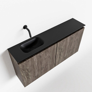 MONDIAZ TURE Kit lave-mains - 100x23x50cm - 0 trou de robinet - 2 portes - marron foncé mat - lavabo à gauche - Solid Surface Noir