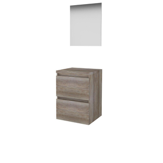 Basic-Line Ultimate 46 ensemble de meubles de salle de bain 50x46cm sans poignée 2 tiroirs plan vasque miroir éclairage mfc scotch oak