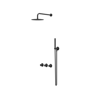 IVY Bond Ensemble de douche pluie - encastrable - symétrie - 2 robinets d'arrêt - bras mural 40 cm - pomme de douche medium 20 cm - barre curseur avec sortie - flexible de douche 150 cm - douchette stick - Noir mat PED