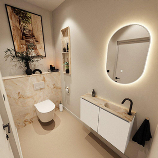 MONDIAZ TURE-DLUX Meuble toilette - 80cm - Talc - EDEN - vasque Frappe - position droite - 1 trou de robinet