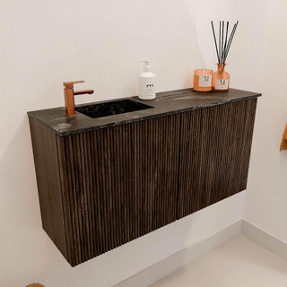 Mondiaz JOYA-DLUX Meuble de salle de bains 80cm - couleur Walnut - Vasque FAYE position Gauche 1 trou de robinet couleur Lava