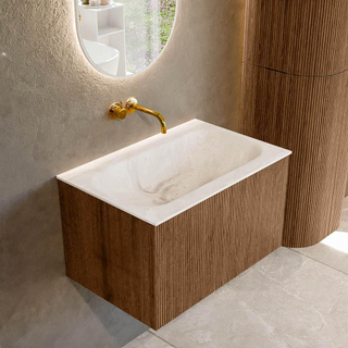 MONDIAZ KURVE-DLUX 70cm Meuble salle de bain - couleur Walnut - 1 tiroir - vasque BIG SMALL centre - sans trou de robinet - couleur Frappe