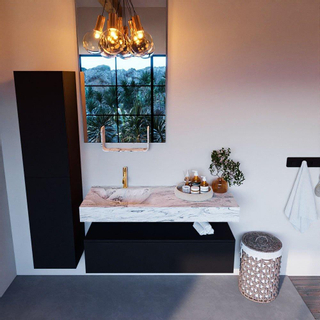 Mondiaz ALAN-DLUX Ensemble de meuble - 120cm - meuble Urban mat - 1 tiroir - Lavabo Cloud Glace suspendu - vasque Gauche - 1 trou de robinet