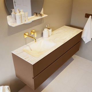 Mondiaz VICA-DLUX ensemble de meuble de salle de bain - 150cm - meuble sous-vasque repos - 4 tiroirs - lavabo encastrée cloud gauche - sans trous de robinet - version haute de 60cm - ostra