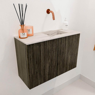 Mondiaz JOYA-DLUX 60cm meuble de toilette - couleur Shadow - Vasque FAYE position Droite Sans trou de robinet couleur Nata