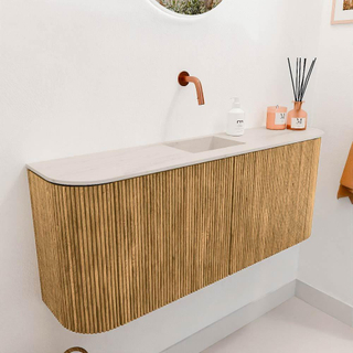 Mondiaz JOYA-DLUX 103.2cm toiletmeubel - ronding links en rechts kleur Oak - Wastafel FAYE positie Midden Zonder kraangat kleur Meli.