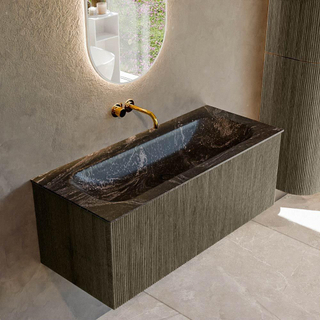 Ensemble de meuble de salle de bain Mondiaz KURVE-DLUX - 110x46x40cm - 1 tiroir - lavabo en solid surface - milieu - sans trou de robinet - Shadow