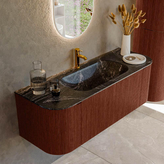 Mondiaz KURVE-DLUX Badkamermeubelset - 130x46x40cm - 1 lade - 2 deuren - wastafel solid surface - midden - 1 kraangat - Ruby