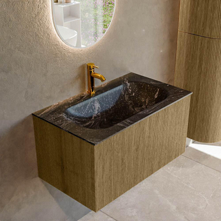 Mondiaz KURVE-DLUX Ensemble de meuble salle de bain - 80x46x40cm - 1 tiroir - lavabo en solid surface - milieu - 1 trou de robinet - Dusk