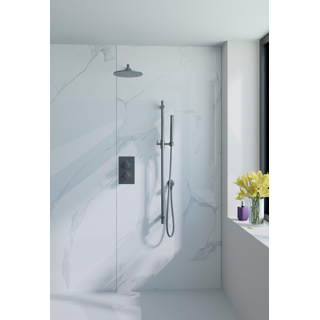 Fortifura Calvi Ensemble de douche pluie encastrable - thermostatique - bras mural - pommeau 25cm - barre curseur - douchette stick - flexible en métal - Gunmetal