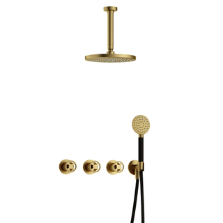 Hotbath Cobber IBSW70 Regendoucheset inbouw - 15cm plafondarm - 20cm ronde hoofddouche - 3 standen handdouche - Geborsteld messing PVD