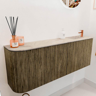 Mondiaz JOYA-DLUX 111.6cm toiletmeubel - ronding links kleur Dusk - Wastafel FAYE positie Rechts 1 kraangat kleur Frappe.