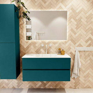 Mondiaz VICA Ensemble de meuble de salle de bain - 100cm - meuble sous-vasque smag - 2 tiroirs - lavabo cloud milieu - 1 trou de robinet - version haute de 60cm - talc