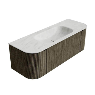 Mondiaz KURVE-DLUX Badkamermeubelset - 130x46x40cm - 1 lade - 2 deuren - wastafel solid surface - midden - 1 kraangat - Shadow