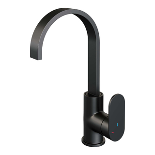 Brauer Black Edition Wastafelmengkraan opbouw - hoog - draaibaar - platte uitloop - model C - mat zwart SHOWROOMMODEL