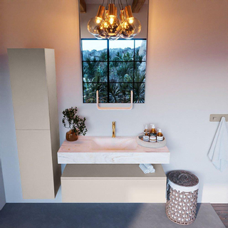 Mondiaz ALAN-DLUX Ensemble de meuble - 110cm - meuble Linen mat - 1 tiroir - Lavabo Cloud Ostra suspendu - vasque Centre - 1 trou de robinet