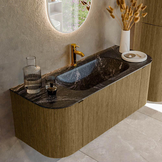 Mondiaz KURVE-DLUX Badkamermeubelset - 120x46x40cm - 1 lade - 2 deuren - wastafel solid surface - midden - 1 kraangat - Dusk