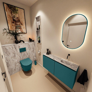 MONDIAZ TURE-DLUX Meuble toilette - 100cm - Smag - EDEN - vasque Glace - position droite - sans trou de robinet