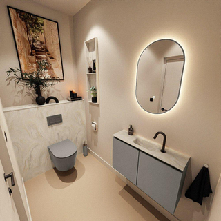 MONDIAZ TURE-DLUX Meuble toilette - 80cm - Smoke - EDEN - vasque Ostra - position centrale - 1 trou de robinet