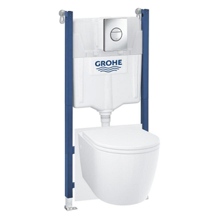 Grohe Solido Start Round toiletset diepspoel - rimless - Grohe Solido inbouwreservoir - softclose toiletzitting - bedieningsplaat chroom