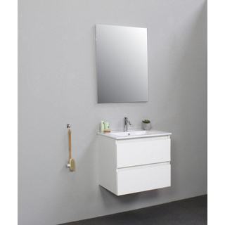 Basic Bella Meuble avec lavabo céramique avec 1 trou de robinet avec miroir 60x55x46cm Flat Pack Blanc haute-brillance
