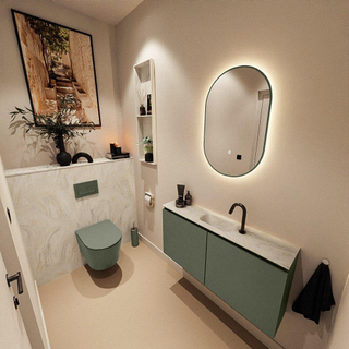 MONDIAZ TURE-DLUX Meuble toilette - 100cm - Army - EDEN - vasque Ostra - position centrale - 1 trou de robinet