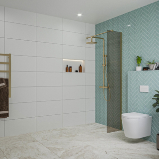 FugaFlow Eccelente Vetro inloopdouche badkamer - 40x200cm - rookglas - wandarm - geborsteld messing