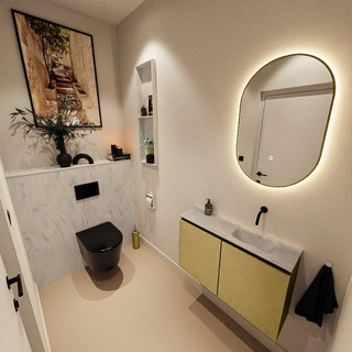 MONDIAZ TURE-DLUX Meuble toilette - 80cm - Oro - EDEN - vasque Opalo - position droite - sans trou de robinet