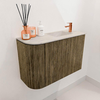 Mondiaz JOYA-DLUX 61.6cm toiletmeubel - ronding links kleur Dusk - Wastafel FAYE positie Rechts 1 kraangat kleur Ostra.