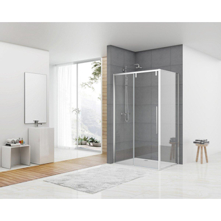 Produits Van Rijn ST06 porte coulissante Softclose 8mm verre clair 158.5x200cm pour combinaison avec mur incluant poignée chrome