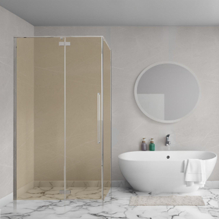 Aqua Vista Oria Cuadra zijwand - 100x200cm - incl. montageset - champagne glas - Geborsteld rvs