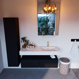 Mondiaz ALAN-DLUX Ensemble de meuble - 120cm - meuble Urban mat - 2 tiroirs - Lavabo Cloud Opalo suspendu - vasque Droite - 1 trou de robinet