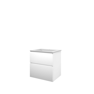 Proline elegant ensemble de meubles de salle de bain 60x46x62cm avec 1 trou pour robinet et sous meuble un polystone symétrique mat blanc/blanc