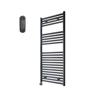 Sanicare HVS Radiateur électrique - 111,8x60cm - 730W - avec télécommande - thermostat - noir - en bas à gauche - noir mat