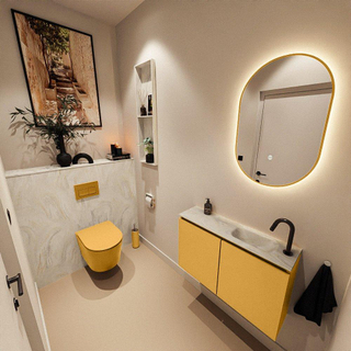 MONDIAZ TURE-DLUX Meuble toilette - 80cm - Ocher - EDEN - vasque Ostra - position droite - 1 trou de robinet