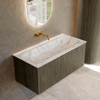 Ensemble de meuble de salle de bain Mondiaz KURVE-DLUX - 100x46x40cm - 1 tiroir - lavabo en solid surface - milieu - sans trou de robinet - Shadow