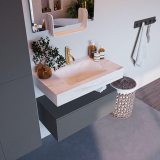 Mondiaz ALAN-DLUX Ensemble de meuble - 80cm - meuble - Plata mat - 1 tiroir - Lavabo Cloud Ostra suspendu - vasque Centre - 1 trou de robinet - Beige