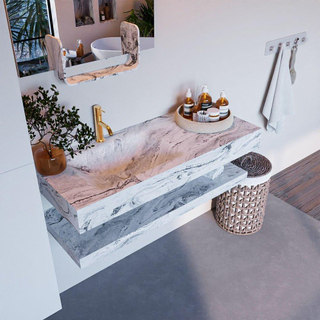 Mondiaz ALAN-DLUX Ensemble de meuble - 110cm - meuble Glace mat - 0 tiroirs - Lavabo Cloud Glace suspendu - vasque Gauche - 1 trou de robinet