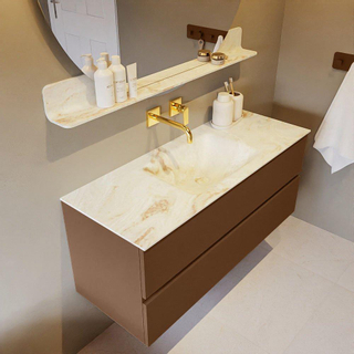 Mondiaz VICA-DLUX ensemble de meuble de salle de bain - 120cm - meuble sous-vasque reposant - 2 tiroirs - lavabo encastré cloud milieu - sans trous de robinet - miroir modèle spot - version XL 60cm de haut - frappe