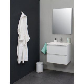 Basic Bella Meuble avec lavabo acrylique 1 trou de robinet 60x55x46cm avec armoire toilette à 1 porte gris Blanc brillant