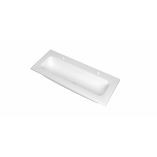 INK Reflekt lavabo - 100x40x1.5cm polystone central avec 2 trous de robinet - mat blanc