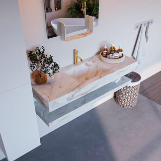 Mondiaz ALAN-DLUX Ensemble de meuble - 130cm - meuble Frappe mat - 0 tiroirs - Lavabo Cloud Frappe suspendu - vasque Centre - 1 trou de robinet