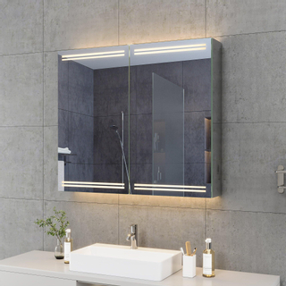 HR Meuble de salle de bain A-Line armoire de toilette 140x70x13cm double miroir avec LED