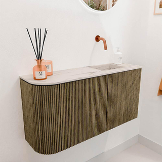 Mondiaz JOYA-DLUX Meuble de toilette 81,6cm - arrondi gauche couleur Dusk - Vasque FAYE position droite Sans trou de robinet couleur Nata