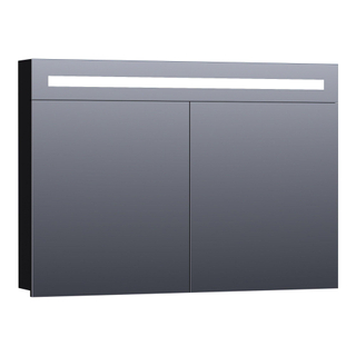 Saniclass 2.0 Spiegelkast - 100x70x15cm - verlichting geintegreerd - 2 links- en rechtsdraaiende spiegeldeuren - MDF - hoogglans zwart