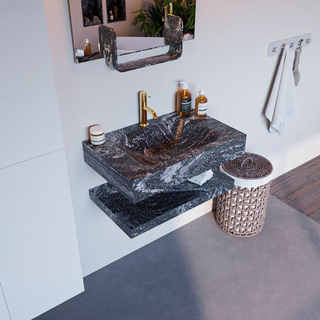 Mondiaz ALAN-DLUX Ensemble de meuble - 70cm - meuble Lava mat - 0 tiroirs - Lavabo Cloud Lava suspendu - vasque Centre - 1 trou de robinet