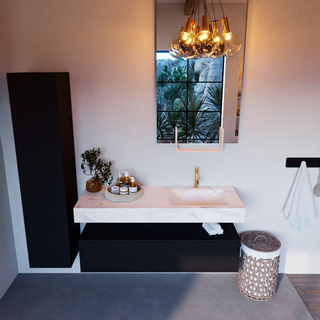 Mondiaz ALAN-DLUX Ensemble de meuble - 130cm - meuble Urban mat - 1 tiroir - Lavabo Cloud Ostra suspendu - vasque droite - 1 trou de robinet