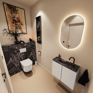 MONDIAZ TURE-DLUX Meuble toilette - 60cm - Linen - EDEN - vasque Lava - position centrale - 1 trou de robinet