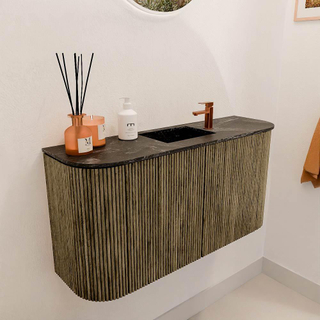 Mondiaz JOYA-DLUX 83.2cm meuble de salle de bains - arrondi gauche et droit couleur Dusk - Vasque FAYE position Milieu 1 trou de robinet couleur Lava.