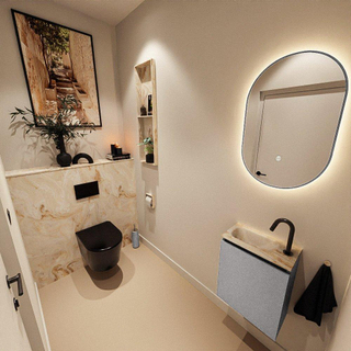 MONDIAZ TURE-DLUX Meuble toilette - 40cm - Plata - EDEN - vasque Frappe - position gauche - 1 trou de robinet